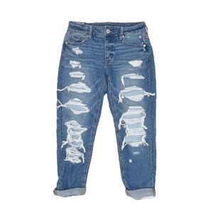 American Eagle Tomgirl Jeans Distressed Patch Button Fly Women's Size 0 X-Short